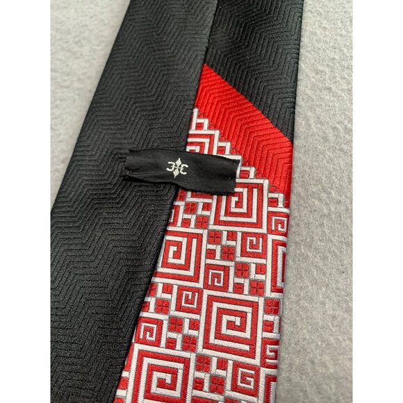 Vintage Towncraft Mens Polyester Tie Red Black Geometric Pattern Necktie - Picture 3 of 5